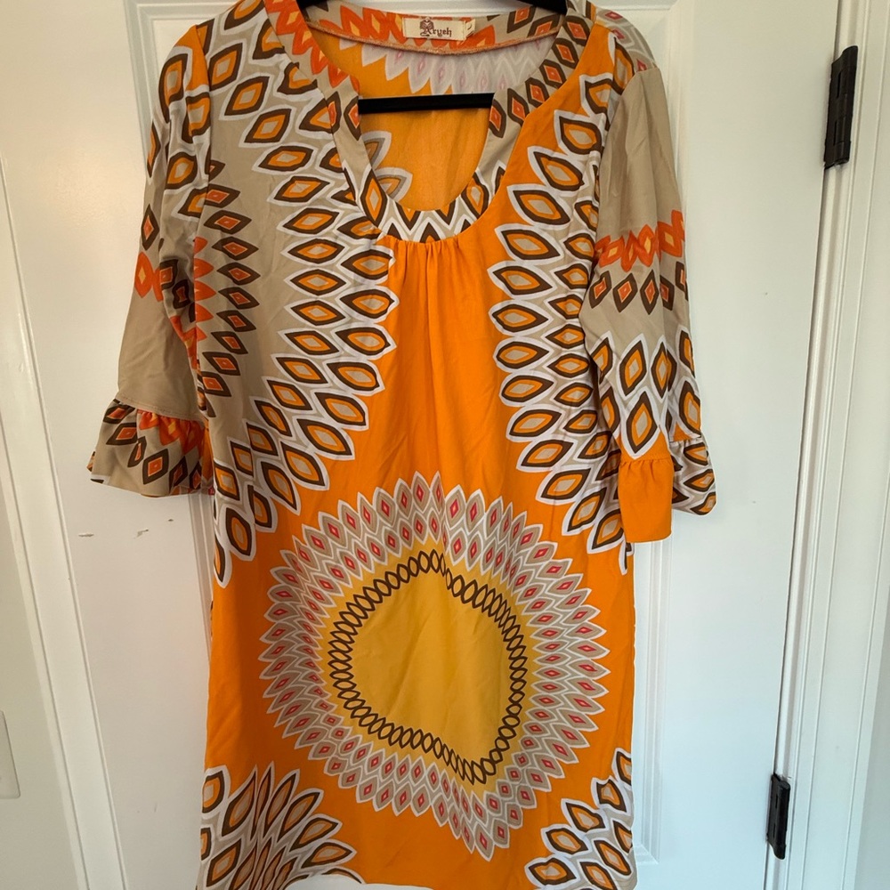 Aryeh Orange and Beige Mini Dress